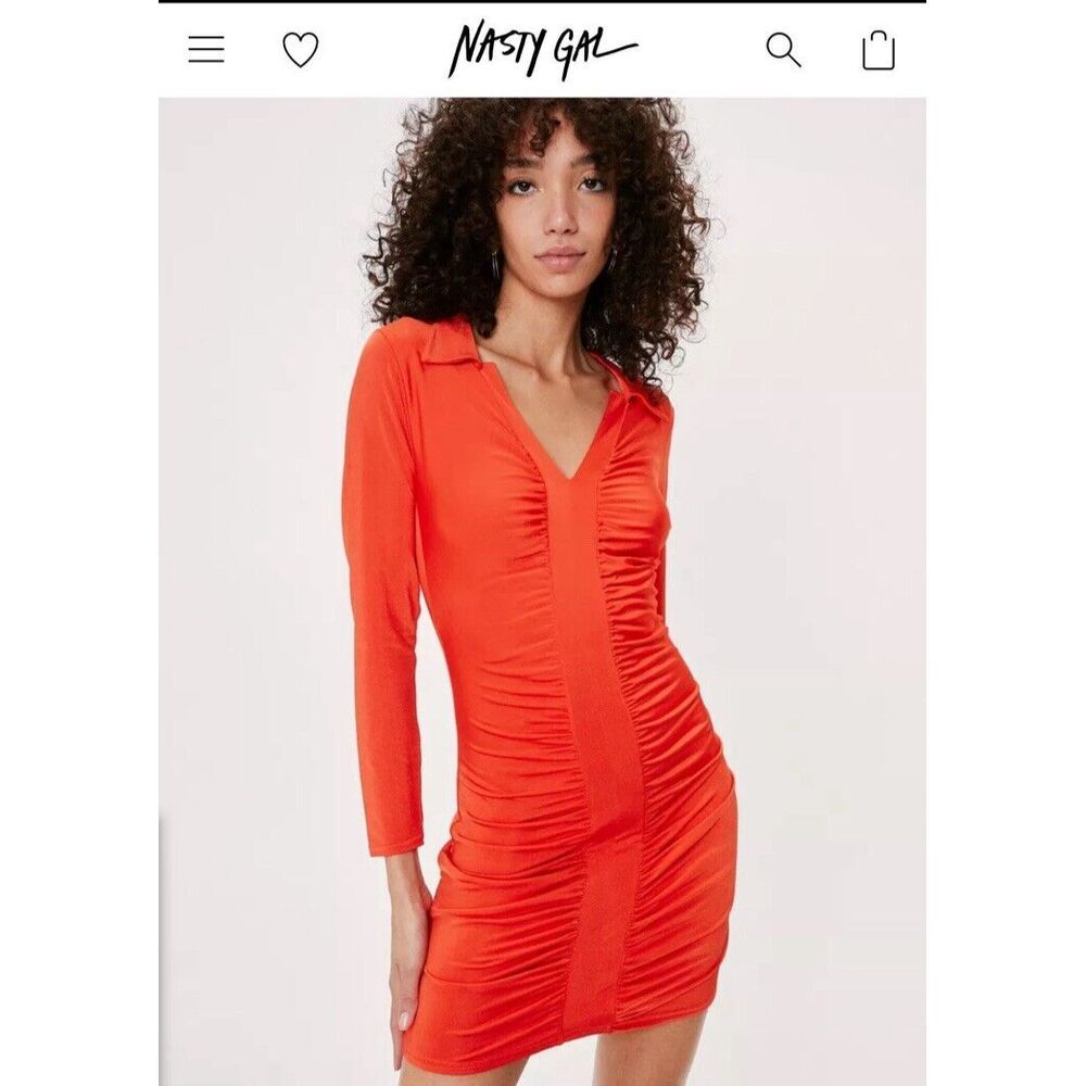 Nastygal Collection Recycled Ruched Front Bodycon Mini Dress Orange Size‎ 10 New